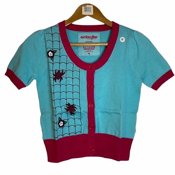 Marvel Sweaters - Marvel Spider Gwen Vintage Knit Crop Cardigan Medium Fandom Comic